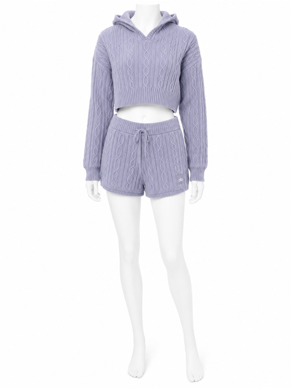 Alo Yoga Cable Knit Winter Bliss Hoodie + Short Set - Winter Frost